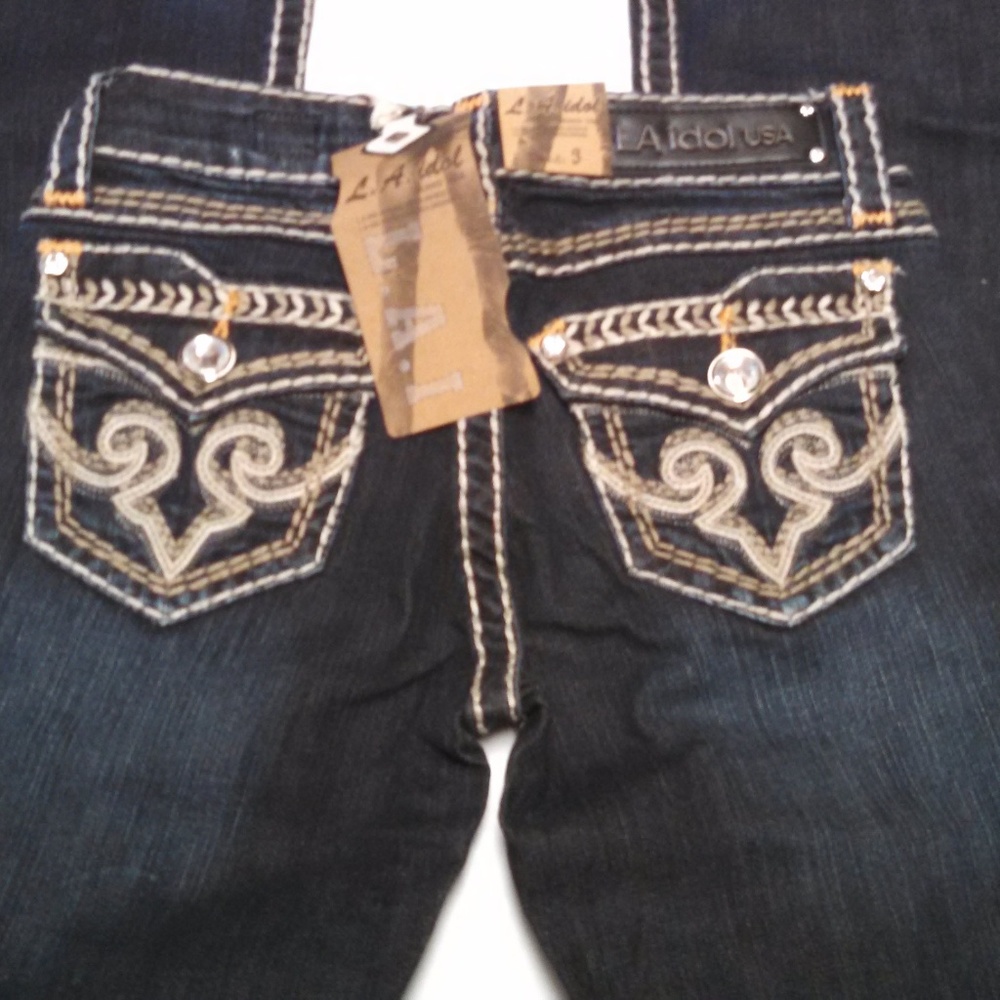 LA Idol Jeans Flap Pockets Stretch Bling Stitched - Picture 4 of 8